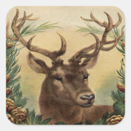 Vintage Hjort Buck Stag Nature Rustic jul Fyrkantigt Klistermärke