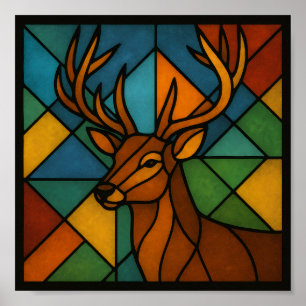 Vintage hjort Tiffany-stil glasad design Poster