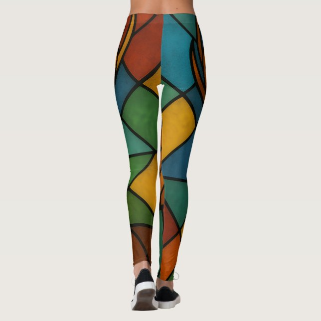 Vintage hjort Tiffany-stil glaskonst design Leggings (Baksida)