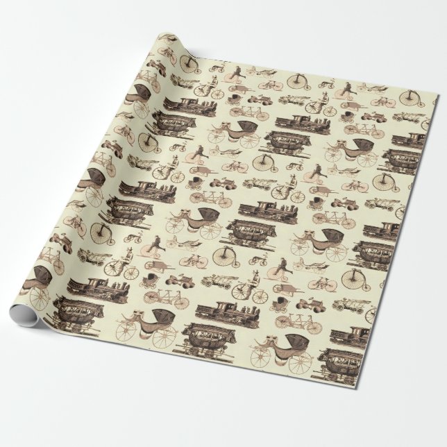Vintage Hjul Presentpapper (Utrullad)