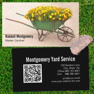 Vintage Hjulbarrow Gult Flower Gardener QR-kod Visitkort