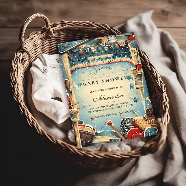 Vintage Hockey Baby Shower Inbjudningar (Skapare uppladdad)