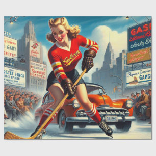 Vintage Hockey Girl Presentpapper