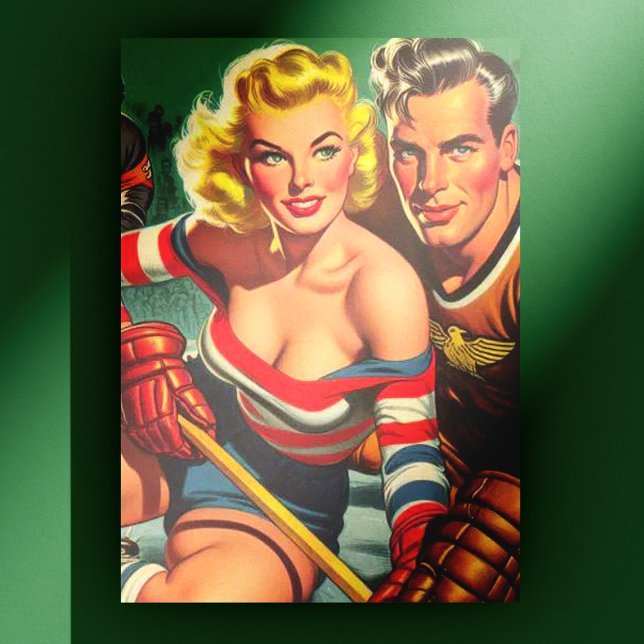 Vintage Hockey Girl Vykort (Skapare uppladdad)