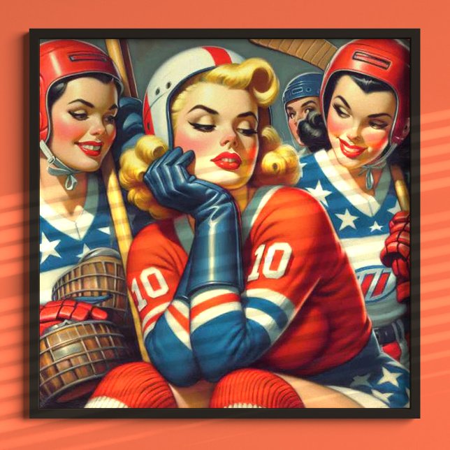 Vintage Hockey Girls Illustration Poster (Skapare uppladdad)