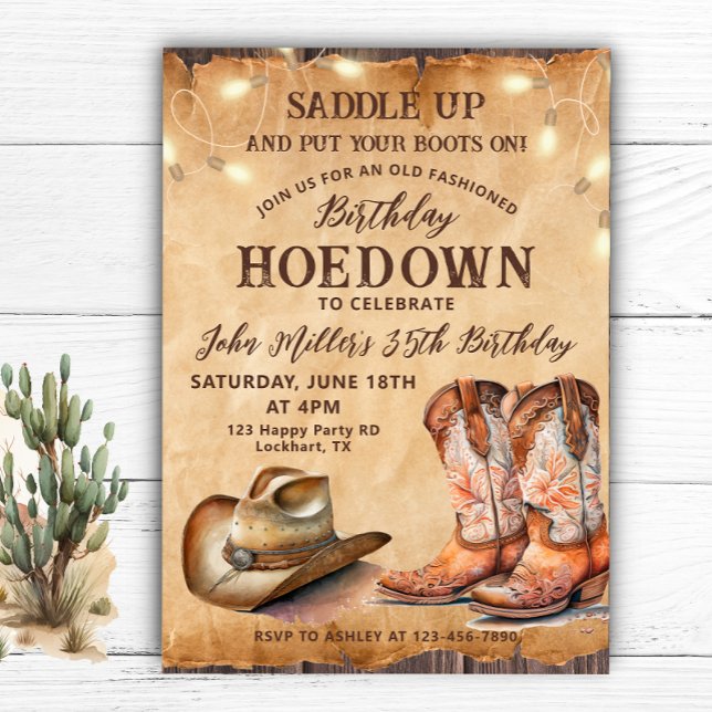 Vintage Hoedown Birthday med Cowboy Boots & Hat Inbjudningar (Skapare uppladdad)
