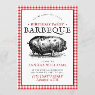 Vintage Hog Picnic Stil   Birthday Barbecue Inbjudningar