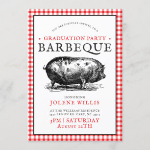 Vintage Hog Picnic Stil Studenten Barbecue Inbjudningar