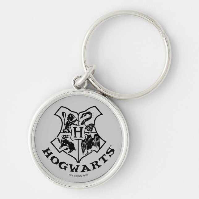 Vintage HOGWARTS™ School Vapensköld Rund Silverfärgad Nyckelring (Framsidan)