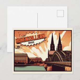 Vintage Hohenzollern-bron Köln Tyskland present Vykort