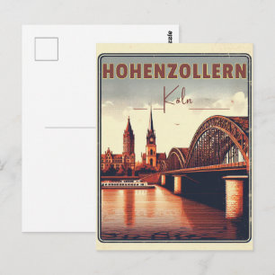 Vintage Hohenzollern-bron Köln Tyskland present Vykort
