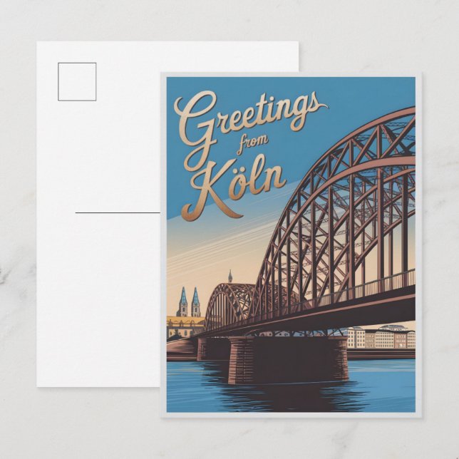 Vintage Hohenzollern-bron Köln tyskland present Vykort (Fram/baksida)