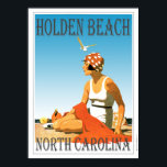 Vintage Holden Beach Poster<br><div class="desc">Holden A retro poster att det aldrig varit tidigare. Ett kreativ om en gammal poster som borde ha gjorts. Holden Beach, North Carolina in retro stil från konsthändelsens era. Ljusa färger med en kvinna på stranden under blå himmel.</div>
