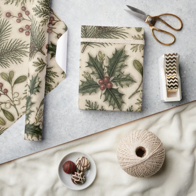 Vintage Holiday Greenery Mix Presentpapper (Hantverk)