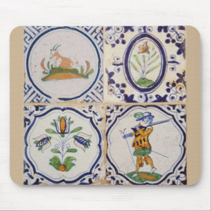 Vintage holländska Delft-keramikplattor 1600-talet Musmatta