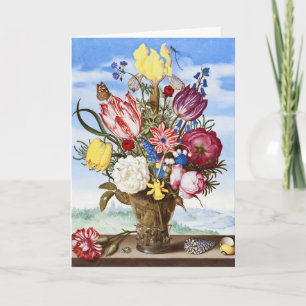 Vintage holländskt stilleben med blommor från guld helgkort