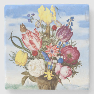 Vintage holländskt stilleben med blommor från guld stenunderlägg