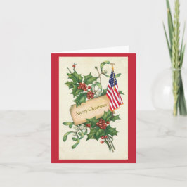 Vintage Holly Berries American Flagga Helgkort