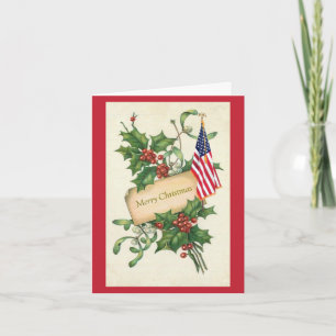 Vintage Holly Berries American Flagga Helgkort