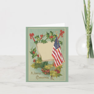 Vintage Holly Berries American Flagga Helgkort