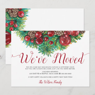 Vintage Holly Berries Gräs Cone Helgdag Flytta Meddelande