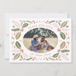 Vintage Holly Berries Oval Photo | Färgstark ljus Julkort