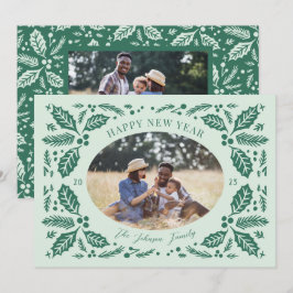 Vintage Holly Berries Oval Photo | Mint-Grönt Julkort