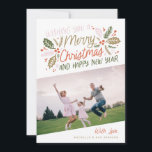 Vintage Holly Bright Typography-julfoto Julkort<br><div class="desc">Det här helgdag med festiv och chic har vårt ursprungliga,  handritade vintern med söt typografi i vibrant färg och tippat foto. Baksidan kommer med en matchande mönster.</div>