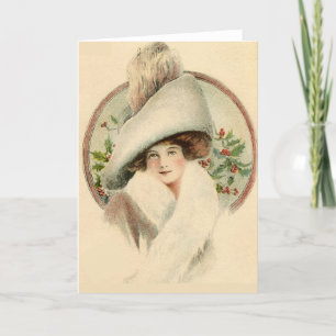 Vintage Holly Elegant Woman Helgkort