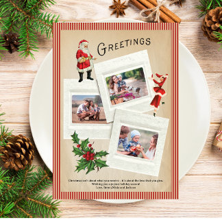 Vintage Holly Foto Collage God Jul Julkort