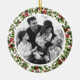 Vintage Holly Framed Photo Ornament med Monogram