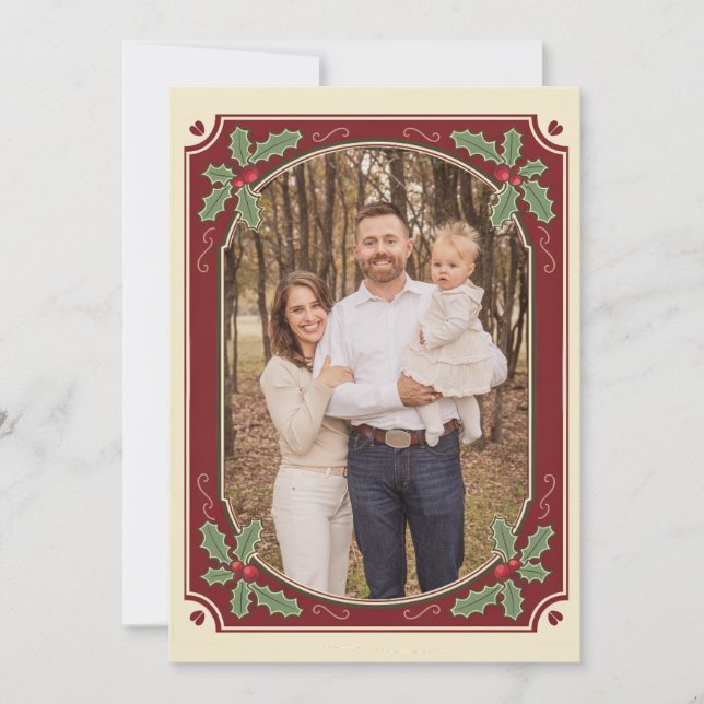 Vintage Holly Gräns julkort (Framsida)