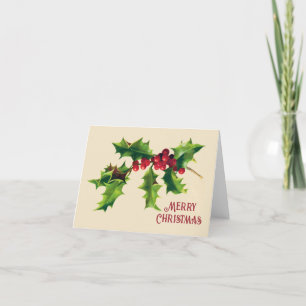Vintage Holly jul Hälsning Helgkort