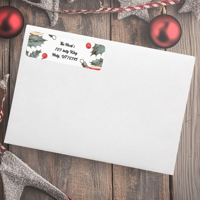 Vintage Holly-jul Returadress Etikett (Vintage holly Return Address Labels)