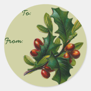 Vintage Holly-Juletiketter Runt Klistermärke