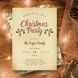 Vintage Holly Julfest Invitation Julkort