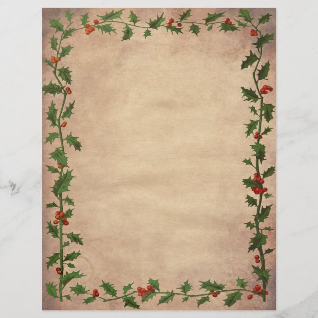 Vintage Holly Julgräns Brevpapper (Framsida)