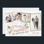 Vintage Holly-lutad ögonblicksbild 4 Multi-Photo Julkort<br><div class="desc">Det här helgdag med festiv och chic har vårt ursprungliga,  handritade vintern med söt typografi i vibrant färg och tippade bilder med färgstarkt gräns. Baksidan levereras med en passande mönster för en speciell beröring i extra.</div>