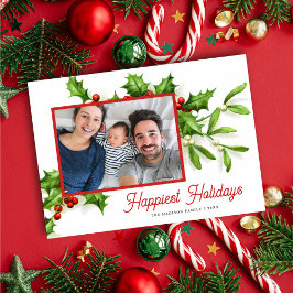 Vintage Holly Mistletoe Photo Helgdag Card