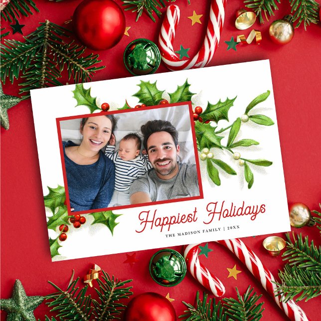 Vintage Holly Mistletoe Photo Helgdag Card (Skapare uppladdad)