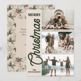 Vintage Holly och Berries God jul Photo Julkort