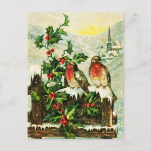 Vintage Holly och fågeljul Helg Vykort