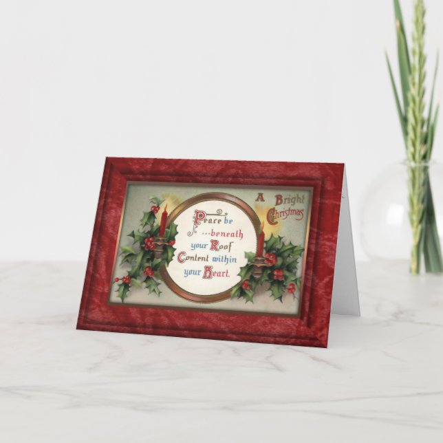 Vintage Holly och ljus - julkort Helgkort (Framsida)