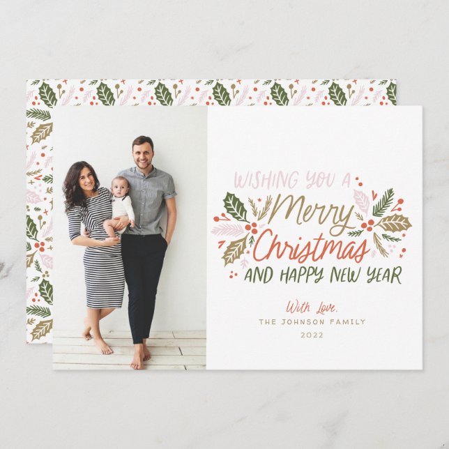 Vintage Holly Photo jul Julkort (Fram/baksida)