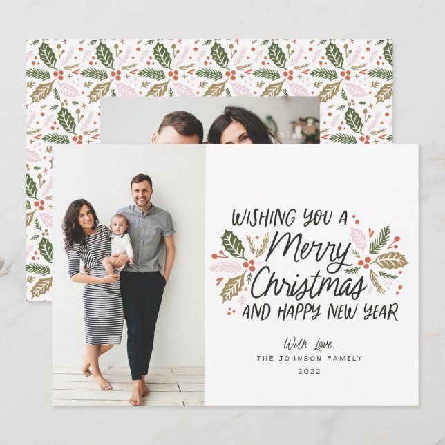 Vintage Holly Photo jul Julkort (Fram/baksida)