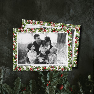 Vintage Holly Photo Ram jul Inbjudningar