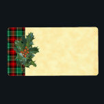 Vintage Holly Red Grönt Play Blank Helgdag-etikett Fraktsedel<br><div class="desc">Vintage konst av holly på en röd och grönt helgdag gav mönster en jultomt,  på en faux parchment-bakgrund. Klicka på Anpassa om du vill välja typsnitt,  ändra färg i bakgrunden och mer,  även spara designen för senare tid.</div>