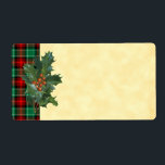 Vintage Holly Red Grönt Play Blank Helgdag-etikett Fraktsedel<br><div class="desc">Vintage konst av holly på en röd och grönt helgdag gav mönster en jultomt,  på en faux parchment-bakgrund. Klicka på Anpassa om du vill välja typsnitt,  ändra färg i bakgrunden och mer,  även spara designen för senare tid.</div>
