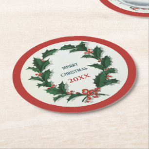 Vintage Holly Wandeine God jul Underlägg Papper Rund