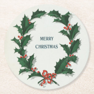 Vintage Holly Wandeine God jul Underlägg Papper Rund